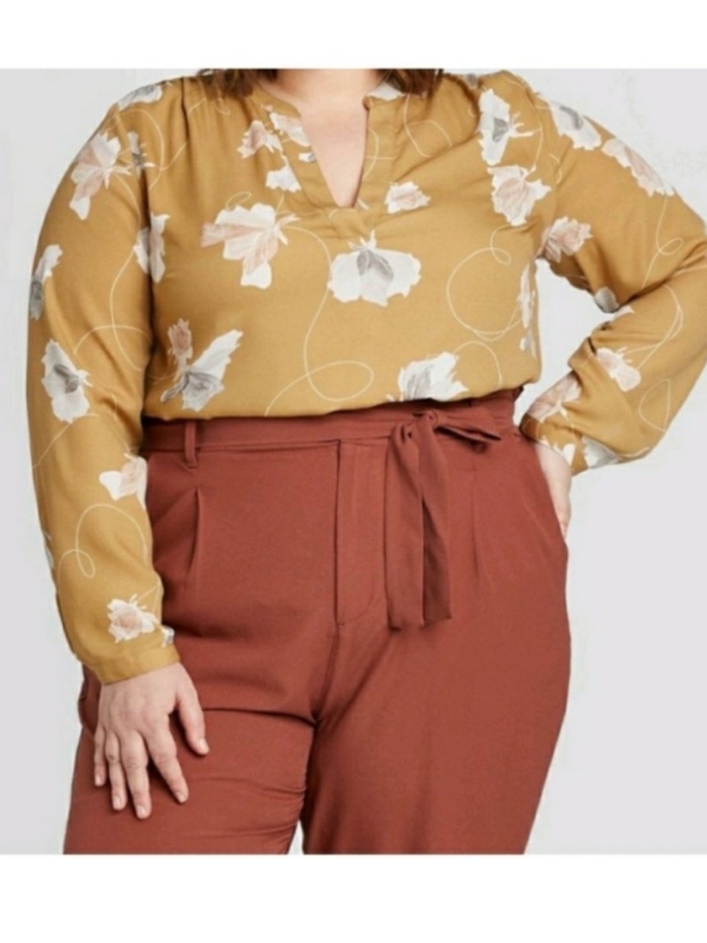 Ava & Viv Floral Print Long Sleeve Blouse 4X plus size